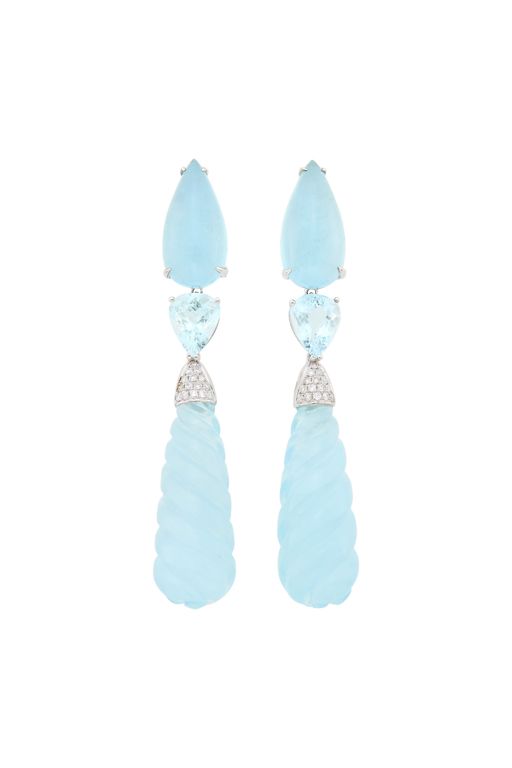 Pair of 18k Gold Aquamarine and Diamond Earrings