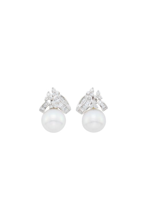 Pair of 18k Gold Pearl and Diamond Earrings