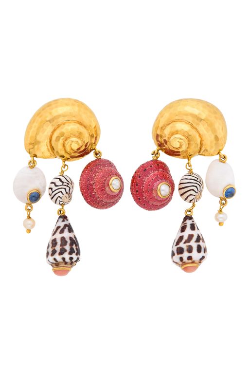 Pair of 14k Gold Multi-Gem Earrings