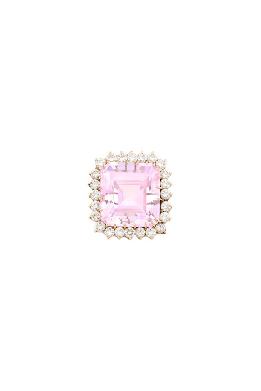 14k Gold Kunzite and Diamond Ring