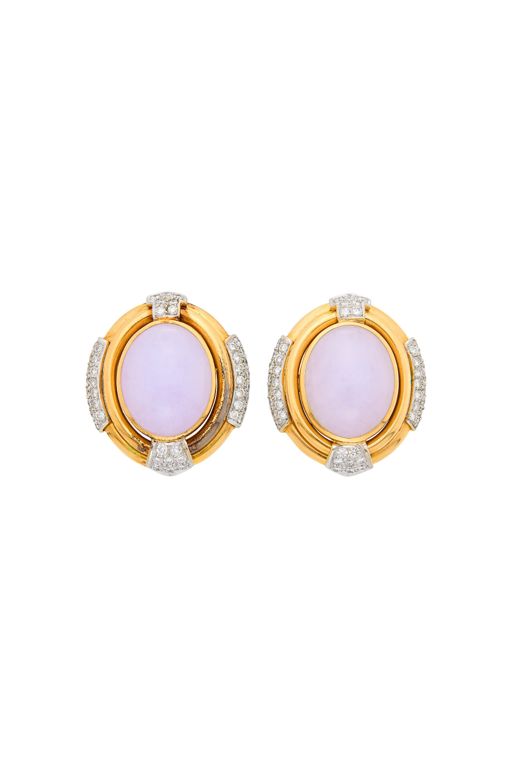 Pair of 14k Gold Jade and Diamond Earrings