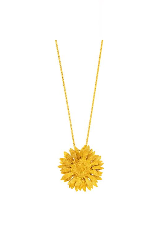 18k Gold Sunflower Pendant/Brooch Necklace