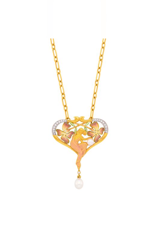 18k Gold Diamond and Pearl Pendant Necklace