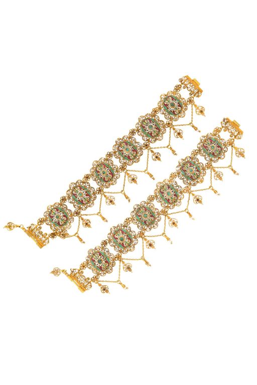 Pair of 18k Gold Emerald and Pearl Bracelets