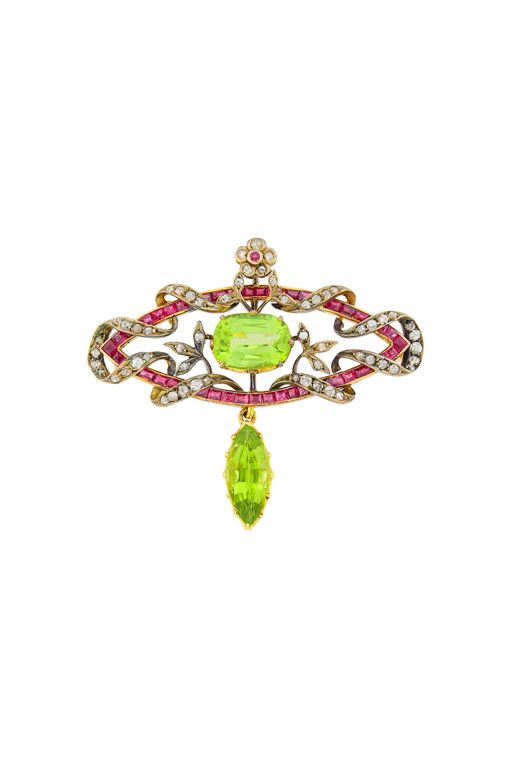 Silver and Gold Multi-Gem Brooch