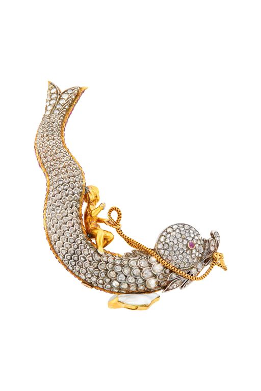 Silver and Gold Multi-Gem Brooch