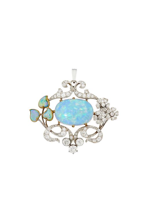 Platinum and Gold Opal and Diamond Pendant