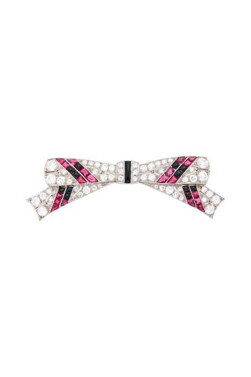 Platinum Multi-Gem Bow Brooch