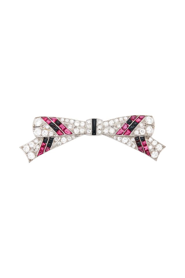 Platinum Multi-Gem Bow Brooch