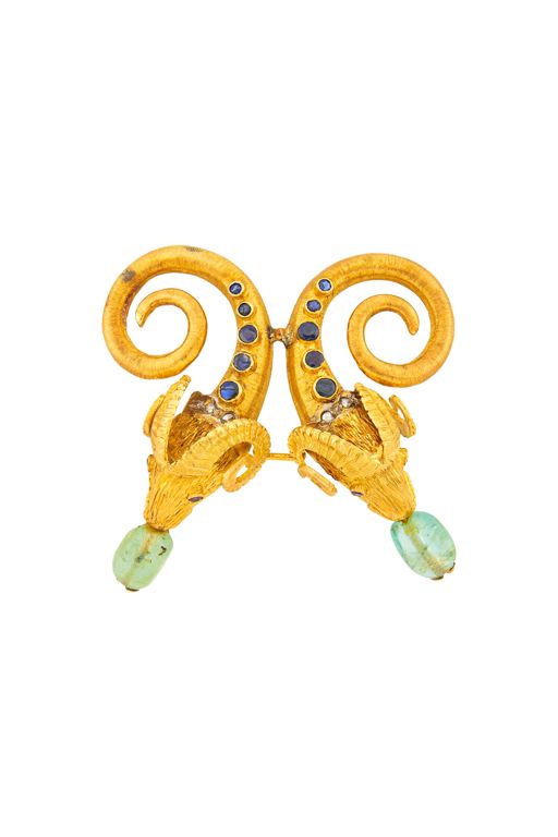18k Gold Emerald Sapphire and Diamond Brooch
