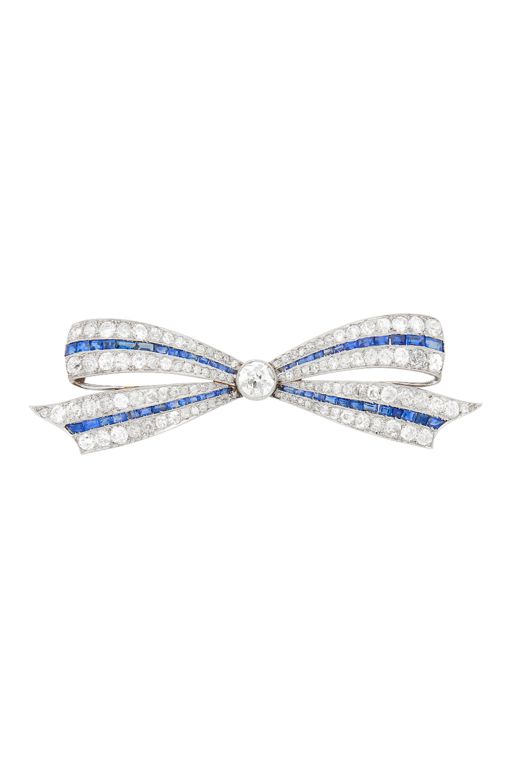 Platinum Diamond and Sapphire Brooch