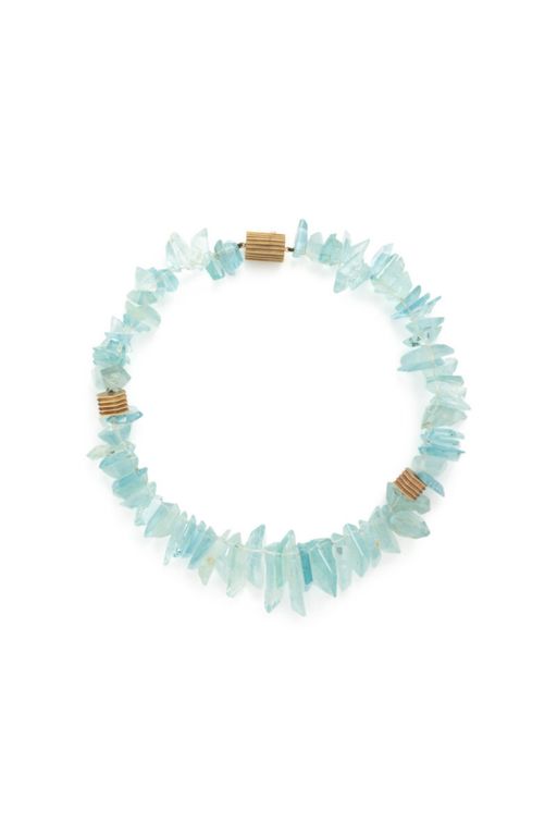 18k and 14k Yellow Gold Aquamarine Bead Necklace