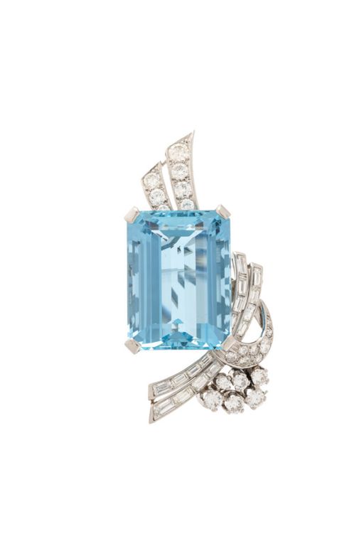 Platinum Aquamarine and Diamond Spray Brooch