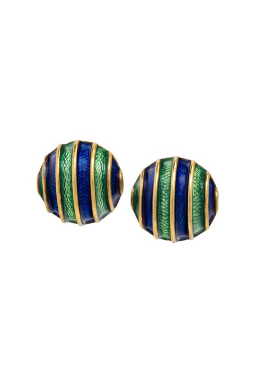 18k Yellow Gold and Enamel Earrings