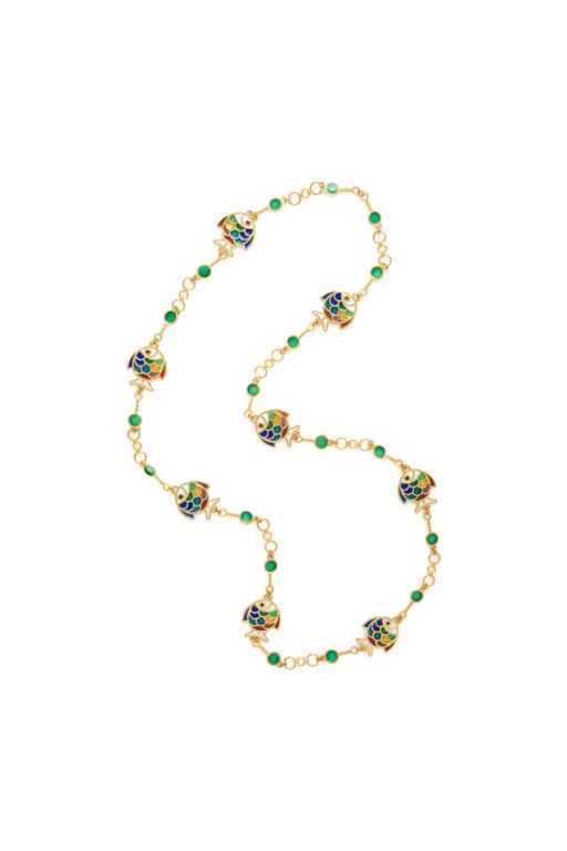 18k Yellow Gold and Enamel Fish Chain Necklace