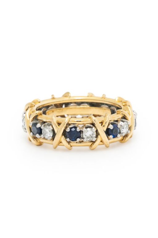 18k Gold and Platinum Sapphire and Diamond Ring