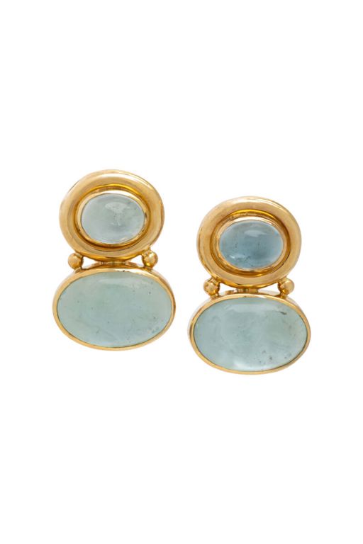 19k Yellow Gold Glass, Aquamarine and MOP Earrings