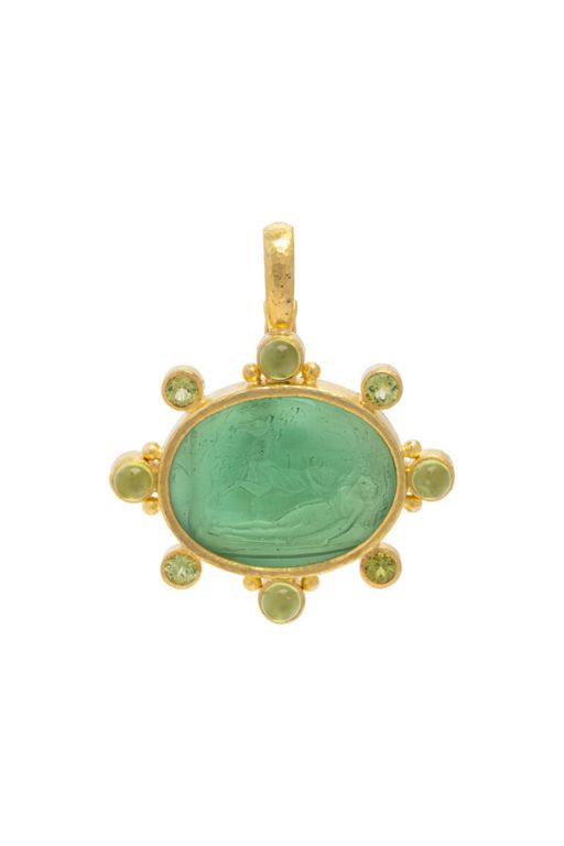 19k Yellow Gold Peridot and Glass Intaglio Pendant