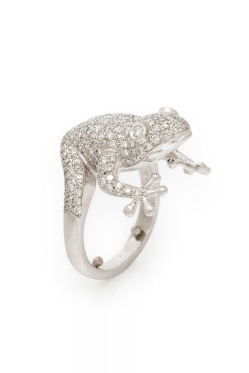 18k White Gold Diamond Frog Ring