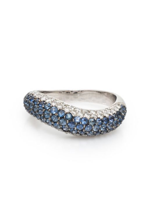 18k White Gold Sapphire and Diamond Wave Ring