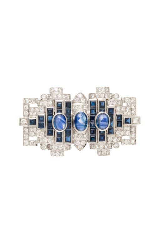 18k White Gold Sapphire and Diamond Brooch