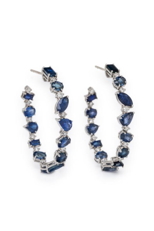 18k White Gold Sapphire and Diamond Hoop Earrings