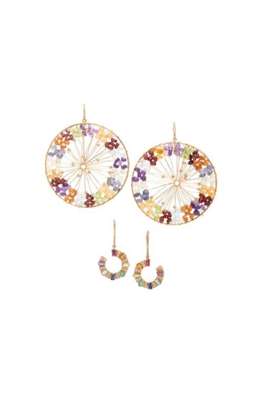 Two Pairs of 14k Yellow Gold Multi-Gem Earrings