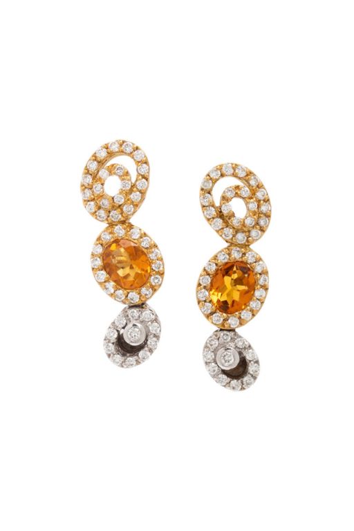 18k Two-Tone Gold Diamond and Citrine Earrings
