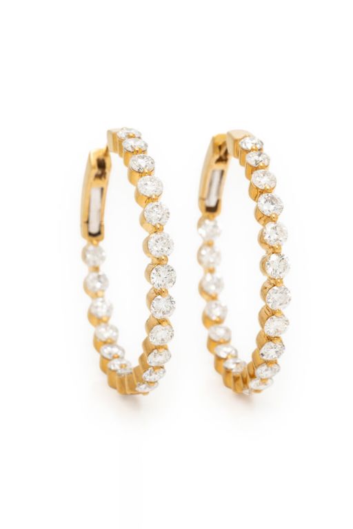 18k Yellow Gold Diamond Hoop Earrings