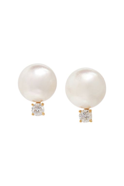 18k Yellow Gold Pearl and Diamond Earrings