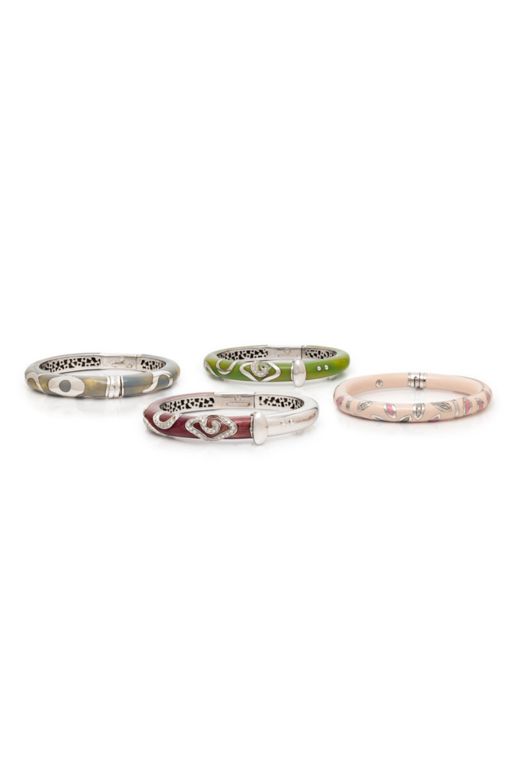Four Gold and Silver Enamel and Diamond Bracelets