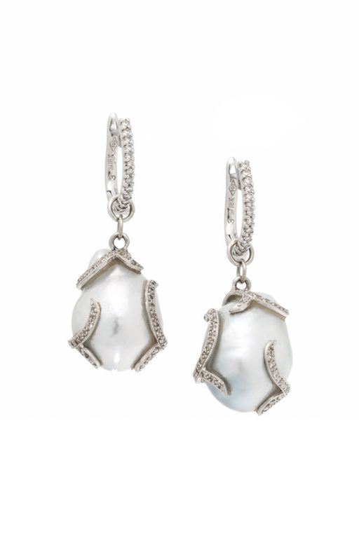 18k Gold Pearl and Diamond Convertible Earrings