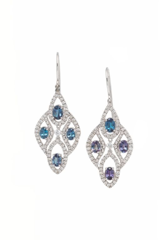 14k White Gold Alexandrite and Diamond Earrings