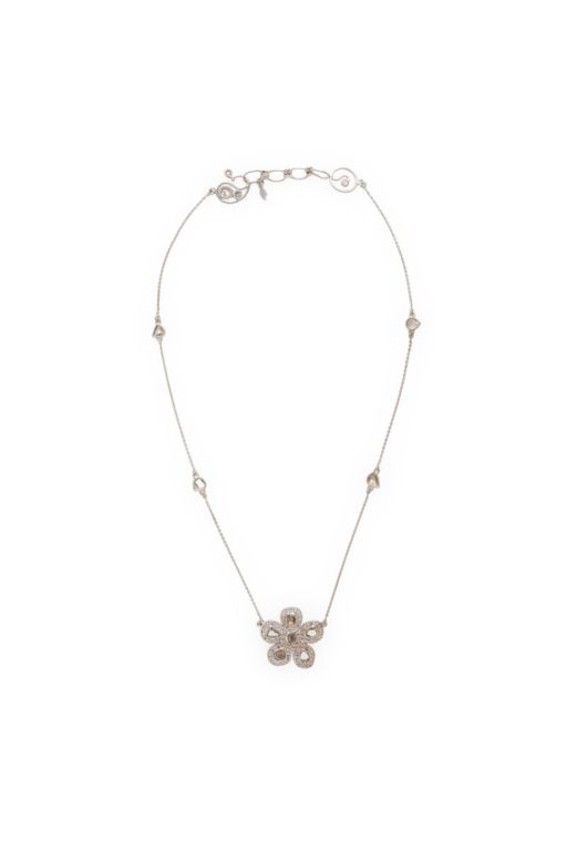 High Karat White Gold Diamond Flower Necklace