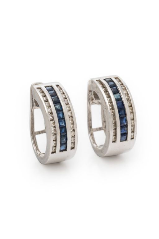 14k White Gold Sapphire and Diamond Earrings