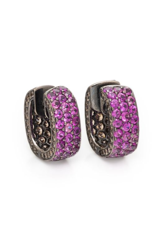 18k Gold Sapphire and Diamond Hoop Earrings