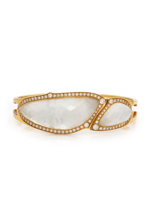 18k Yellow Gold Quartz and Diamond Cuff Bracelet