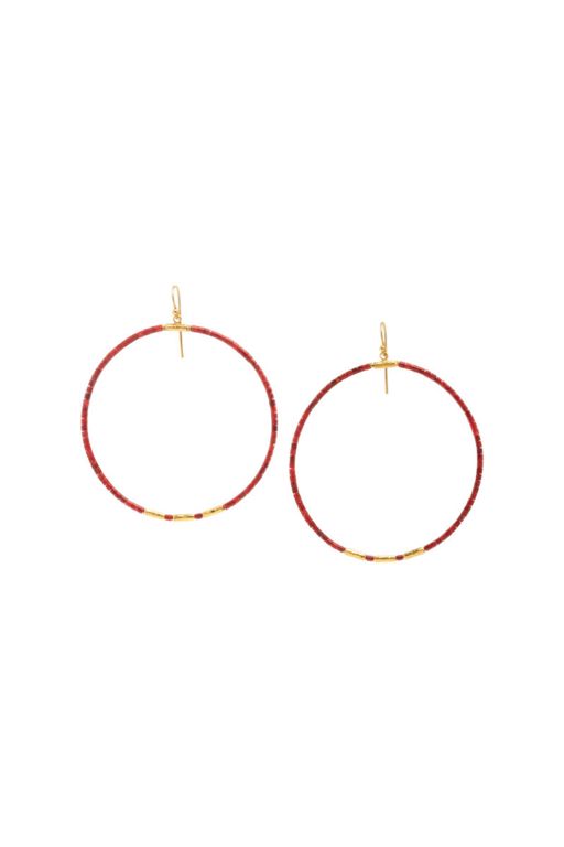High Karat Yellow Gold Coral Hoop Pendant Earrings