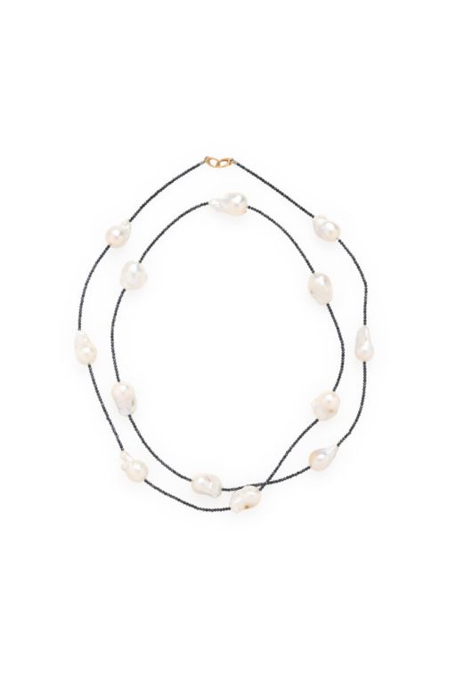 18k Yellow Gold Pearl and Diamond Bead Necklace