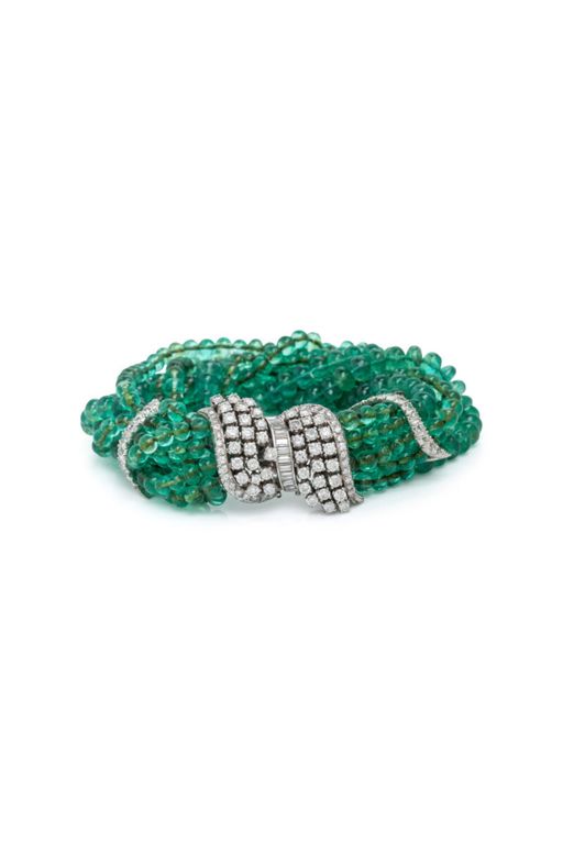 18k Gold Emerald and Diamond Torsade Bracelet