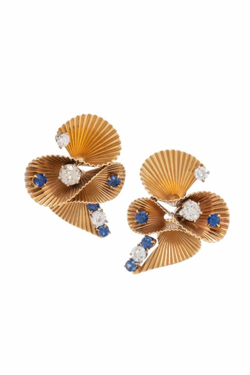 14k Yellow Gold Diamond and Sapphire Earrings