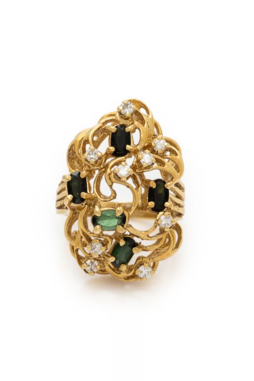 14k Yellow Gold Diamond and Tourmaline Ring