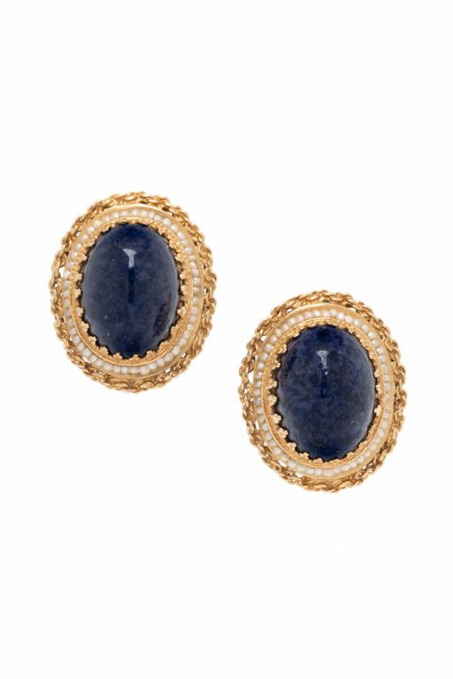 14k Yellow Gold Hardstone and Pearl Earrings