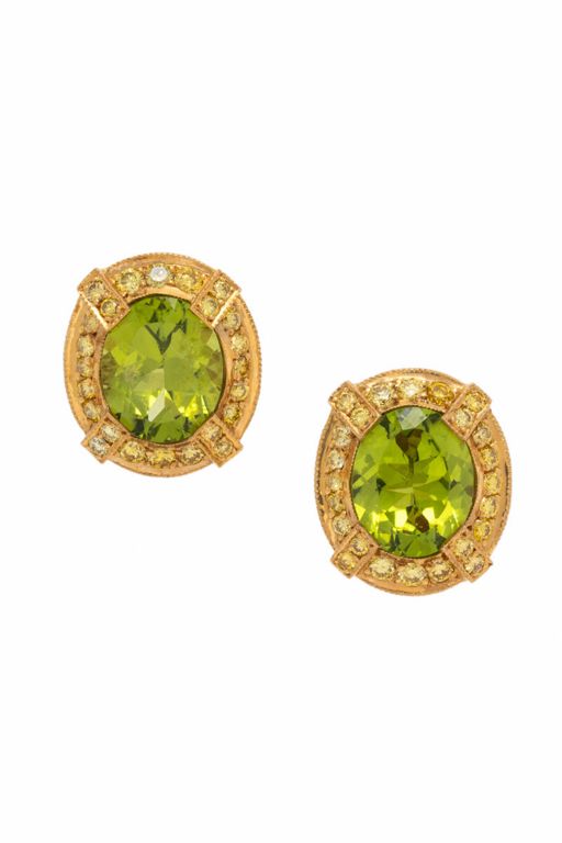 18k Gold Peridot and Sapphire Earrings