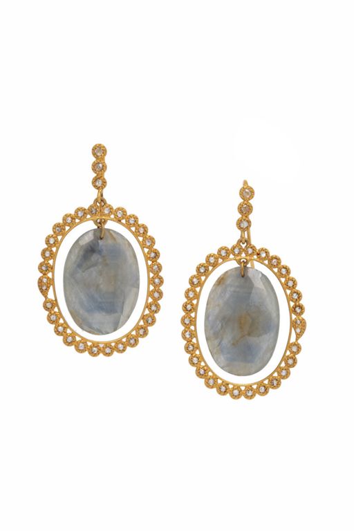20k Yellow Gold Sapphire and Diamond Earrings