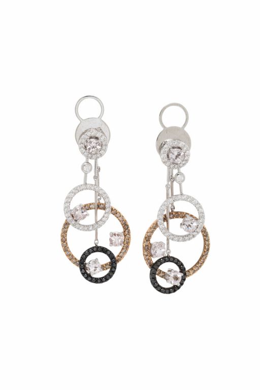 18k Gold Pink Glass and Diamond Earrings
