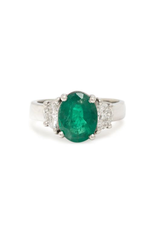 Platinum Emerald and Diamond Ring