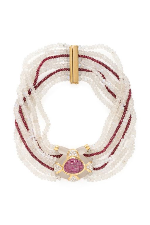 Gold Moonstone, Ruby and Diamond Choker Necklace