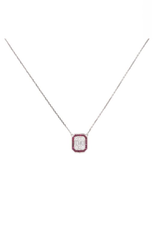 18k White Gold Ruby and Diamond Pendant Necklace