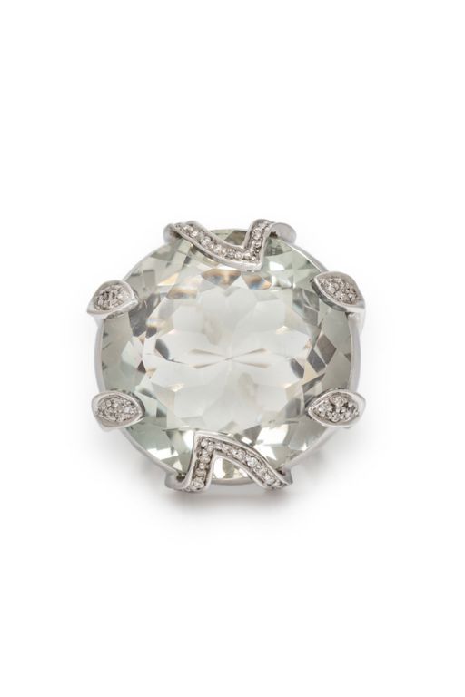 18k White Gold Prasiolite Quartz and Diamond Ring